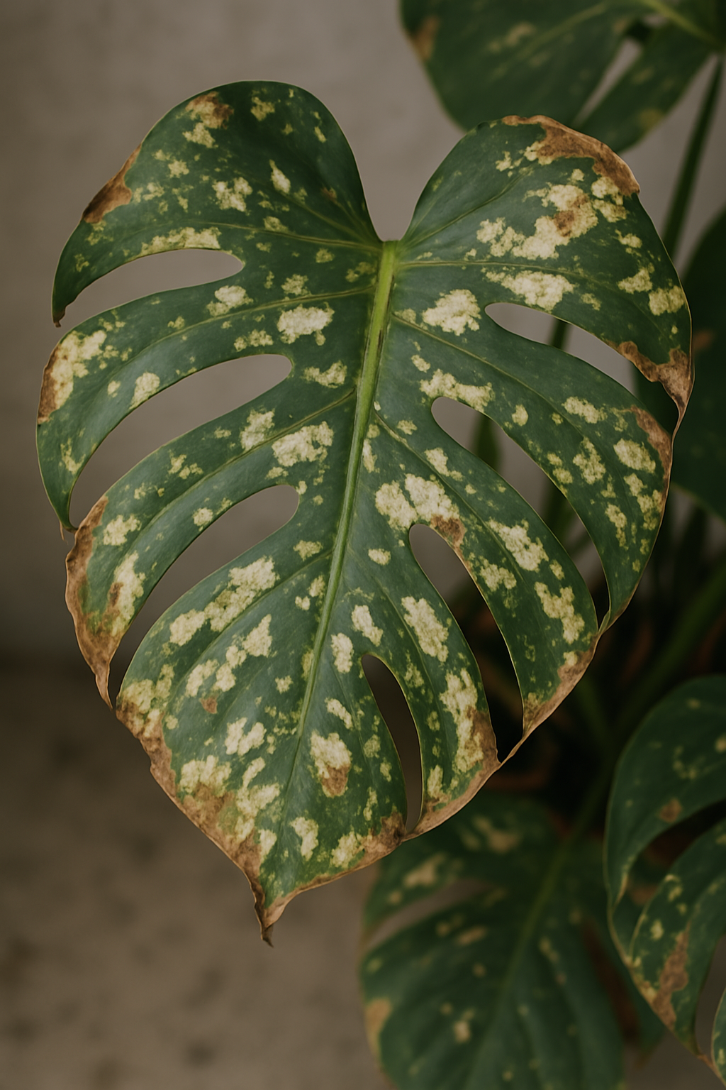 Monstera mit weißen Flecken