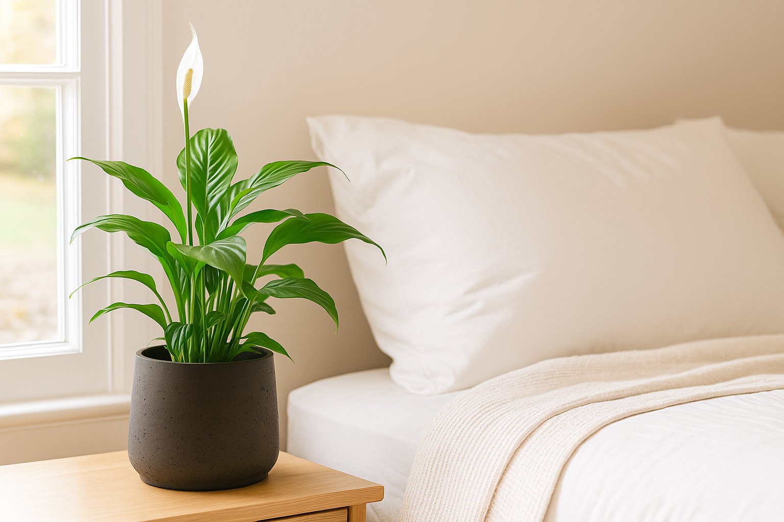 Einblatt im Schlafzimmer