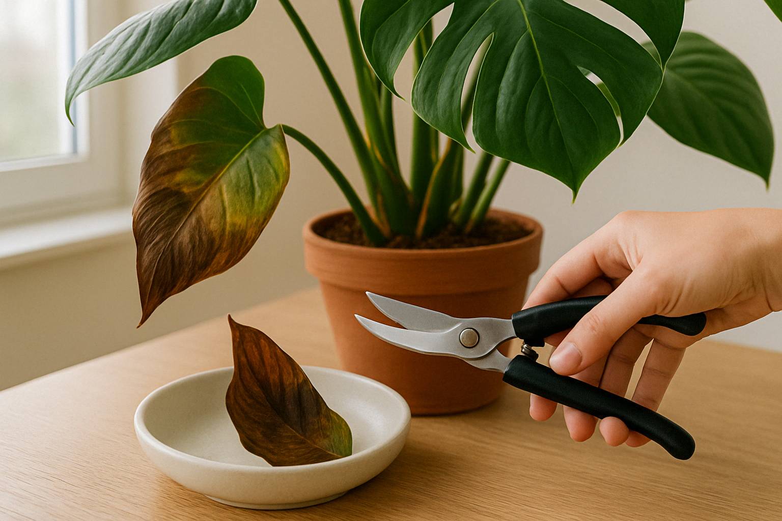 Monstera braune Blätter schneiden: So rettest du dein Fensterblatt