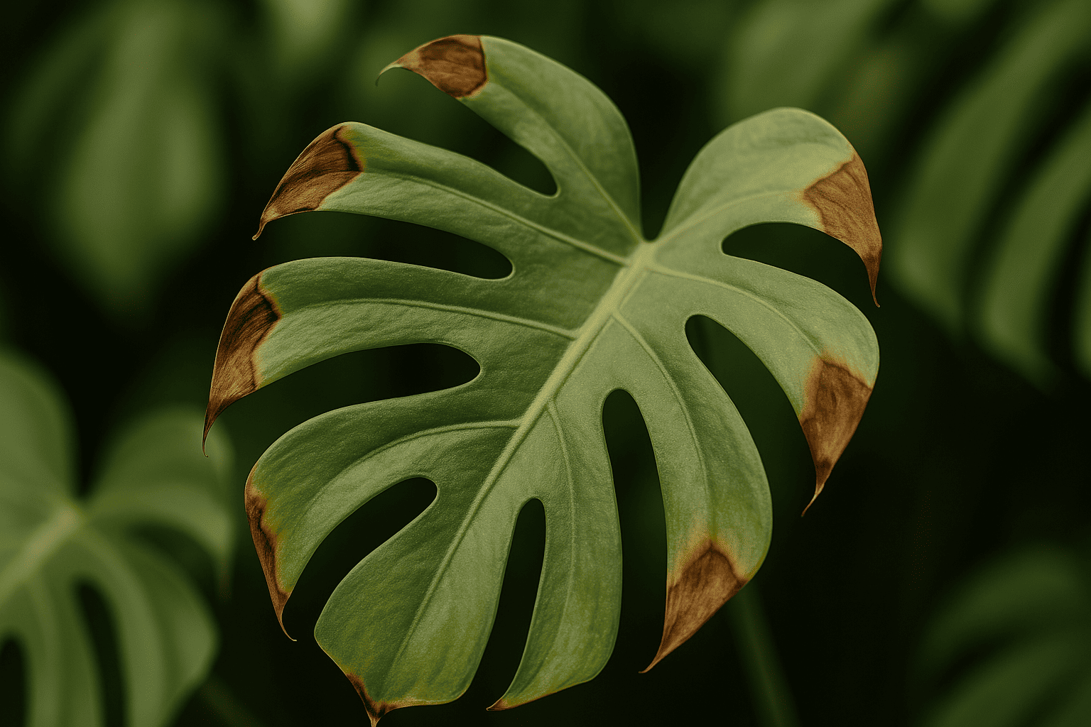 monstera-mit-braunen-spitzen