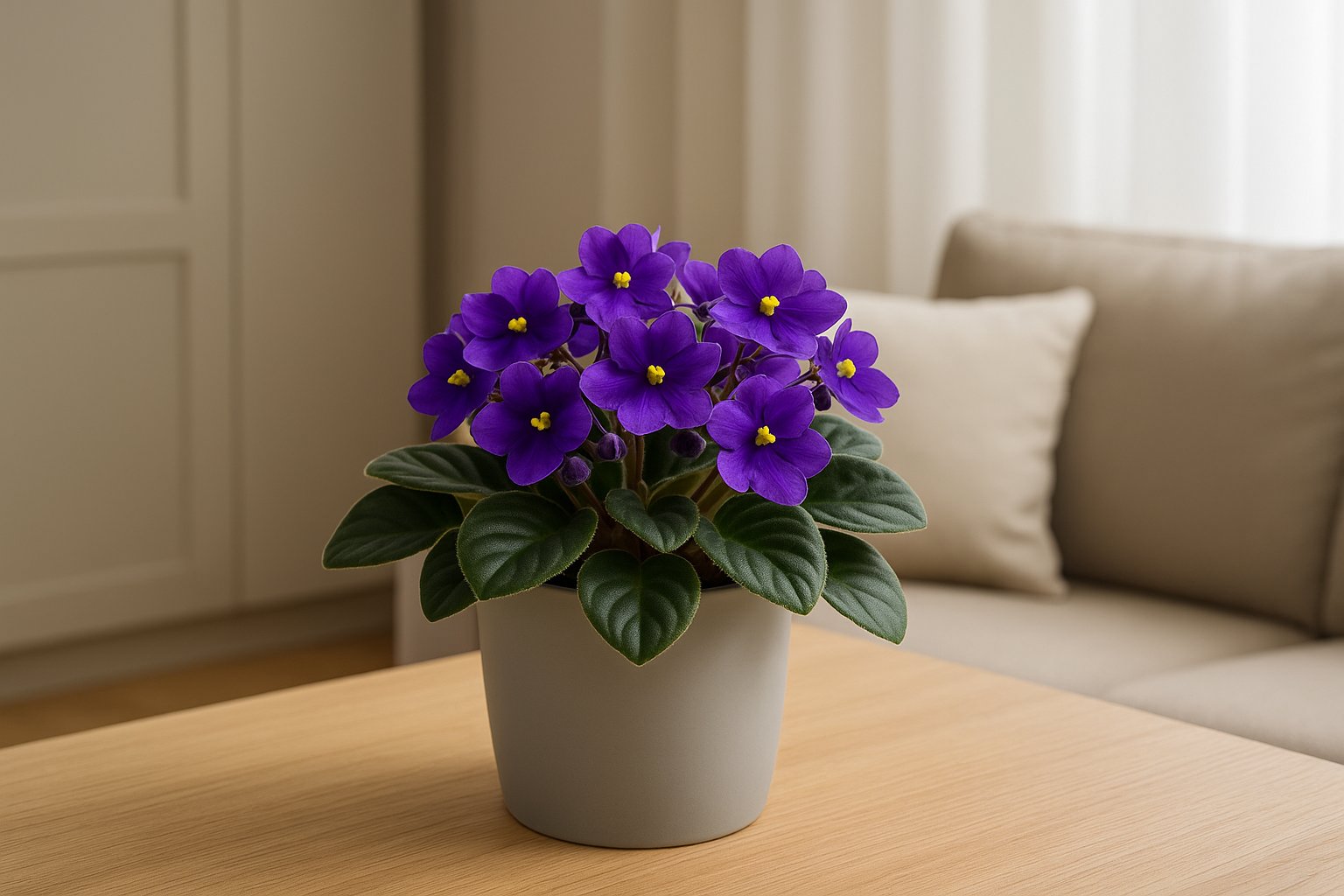 Zimmerpflanze mit lila Blüten