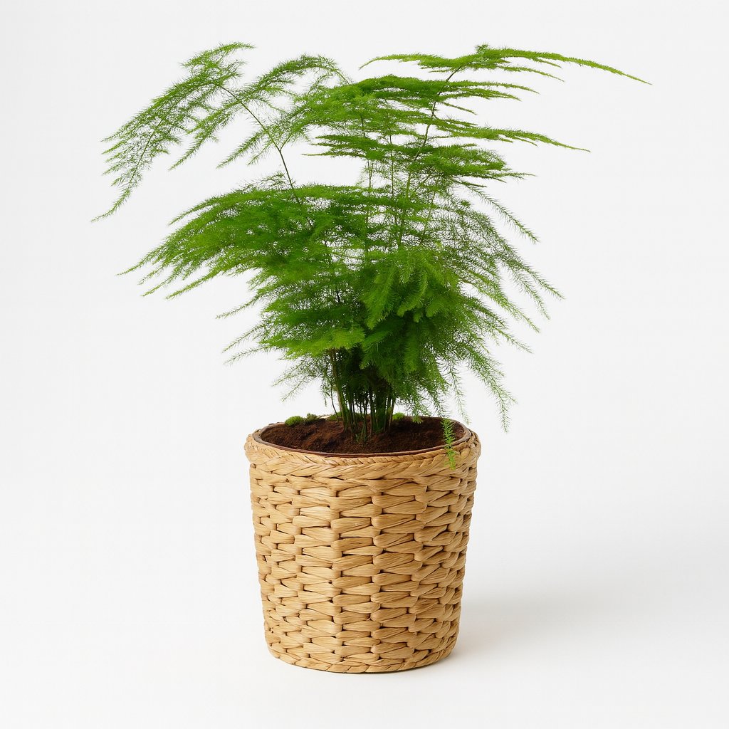 Asparagus Setaceus - 28cm in einem modernen Studio mit modernem Topf