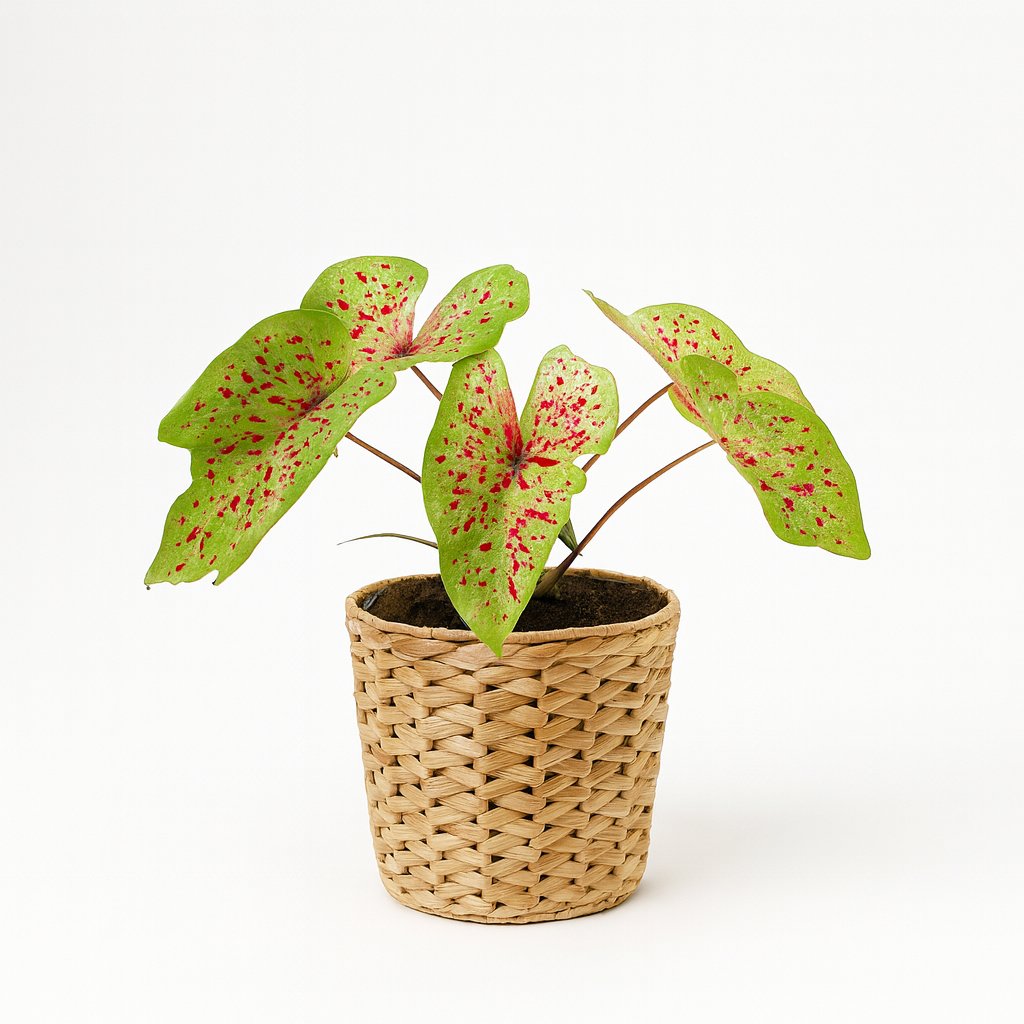 Caladium Miss Muffet - 25cm in einem modernen Studio mit modernem Topf