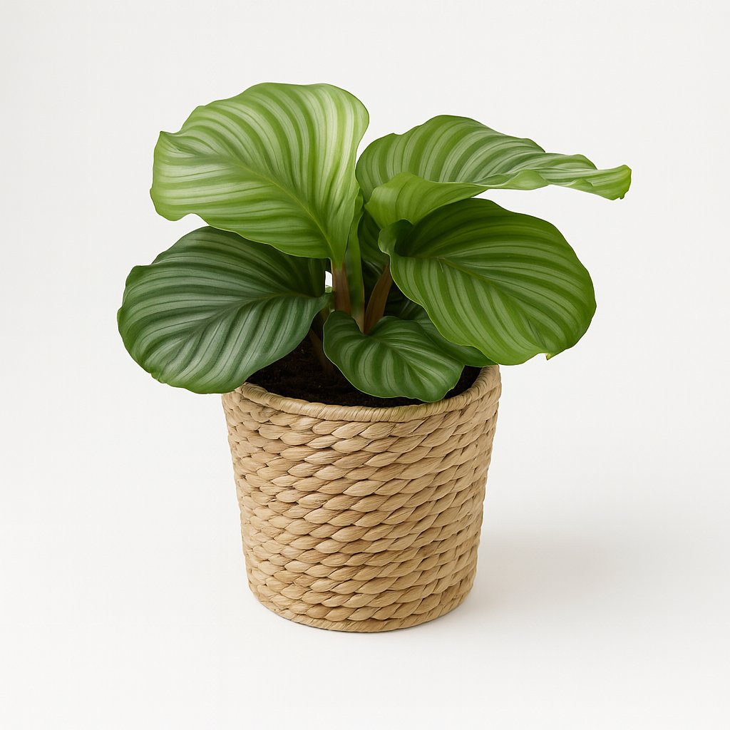 Calathea Orbifolia - 45cm in einem modernen Studio mit modernem Topf
