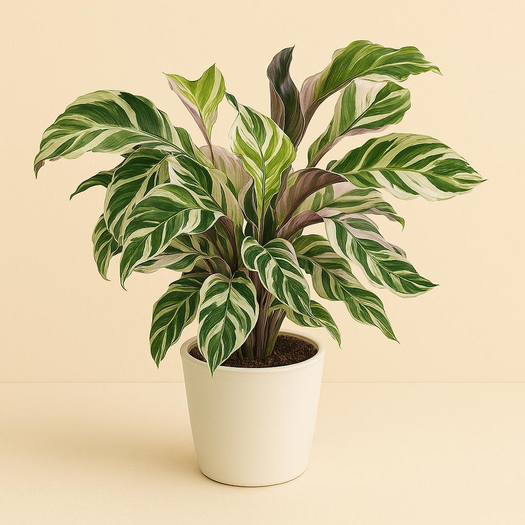 Calathea White Fusion - 40cm in einem modernen Studio mit modernem Topf