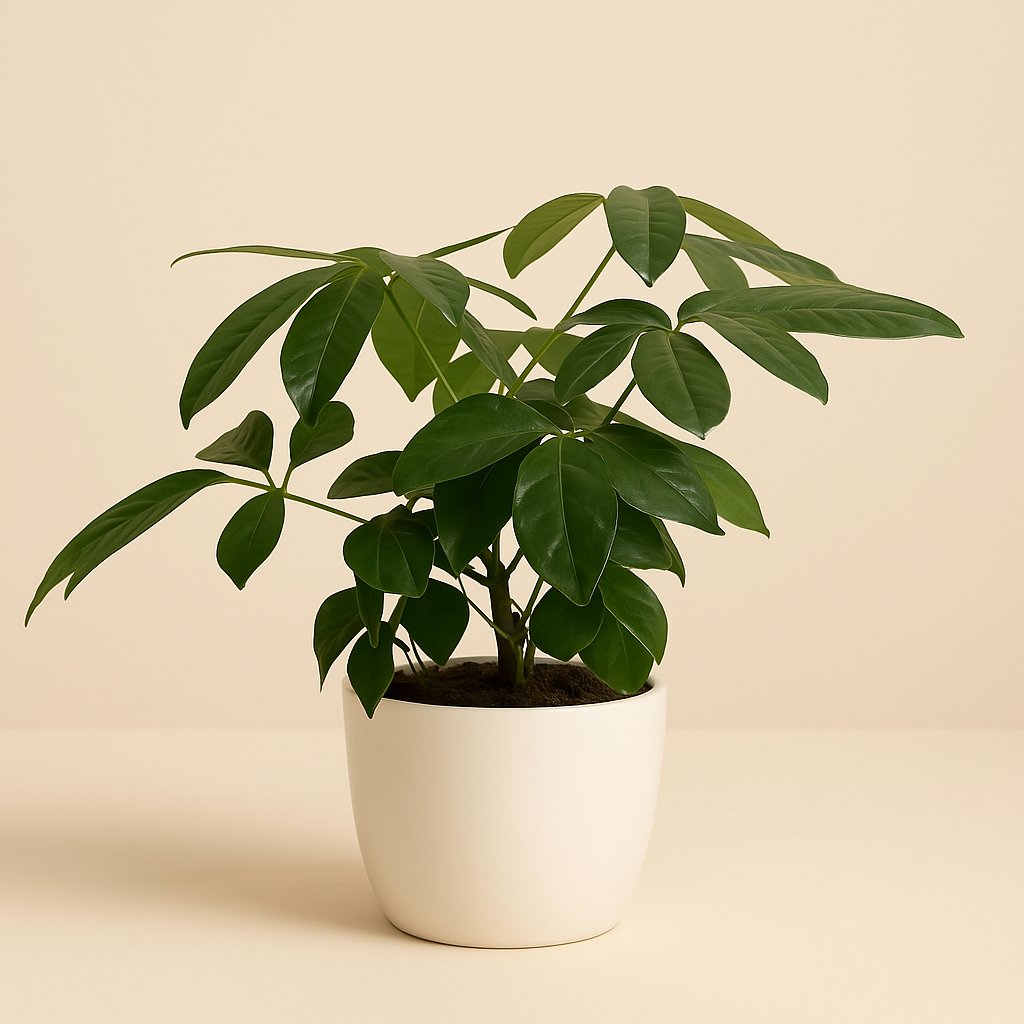 Schefflera Actinophylla - 80cm in einem modernen Studio mit modernem Topf