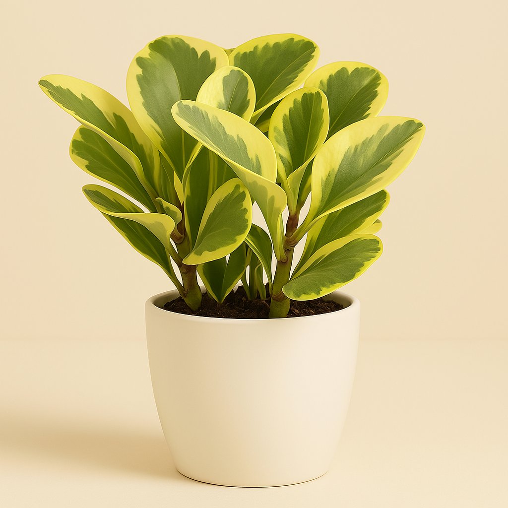 Peperomia Obtusifolia Variegata - 30cm in einem modernen Studio mit modernem Topf