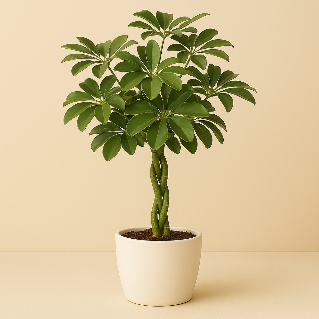 Schefflera Compacta Nora - 90cm in einem modernen Studio mit modernem Topf