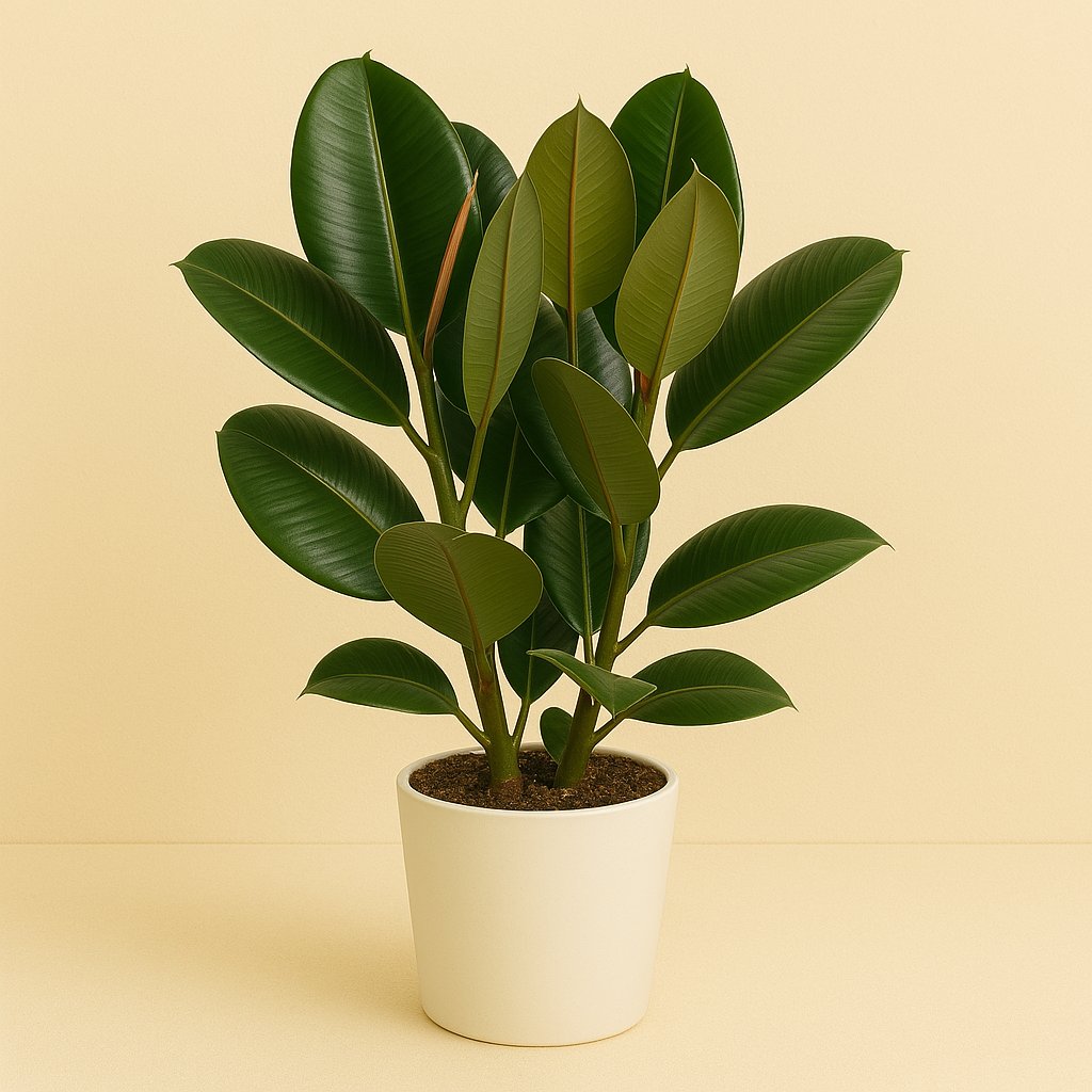 Ficus Robusta - 50cm in einem modernen Studio mit modernem Topf