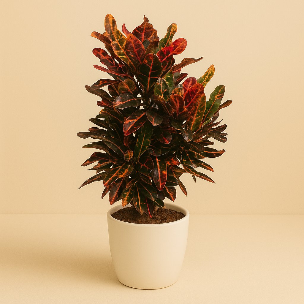 Codiaeum Variegatum Mammi - 100cm in einem modernen Studio mit modernem Topf