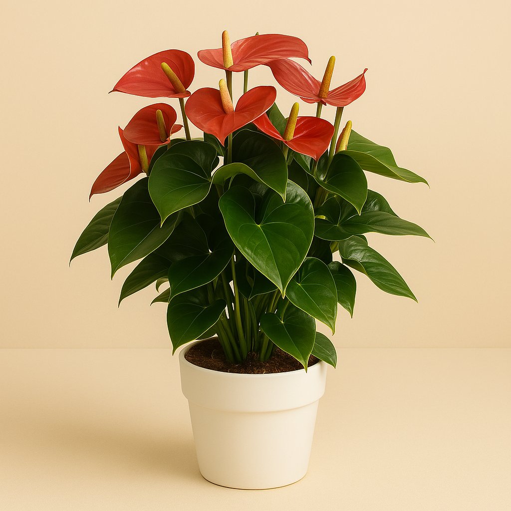 Anthurium Pink Champion - 65cm in einem modernen Studio mit modernem Topf
