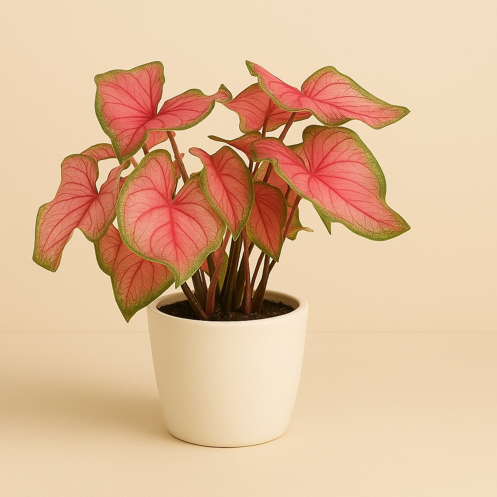 Caladium Sweetheart - 25cm in einem modernen Studio mit modernem Topf