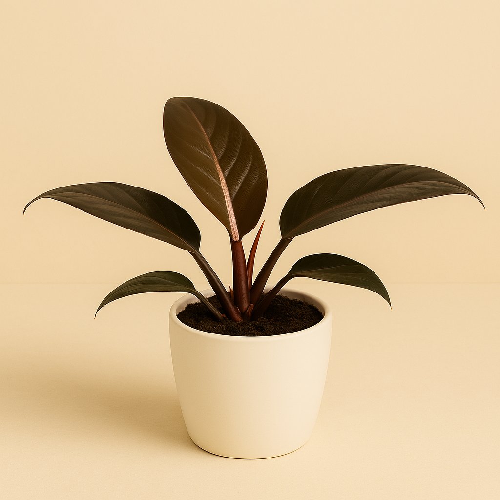Philodendron Imperial Red - 40cm in einem modernen Studio mit modernem Topf