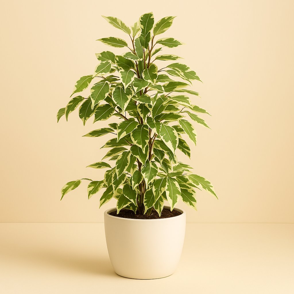 Ficus Benjamina Golden King - 70cm in einem modernen Studio mit modernem Topf