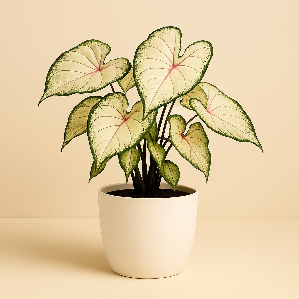 Caladium White Wonder - 25cm in einem modernen Studio mit modernem Topf