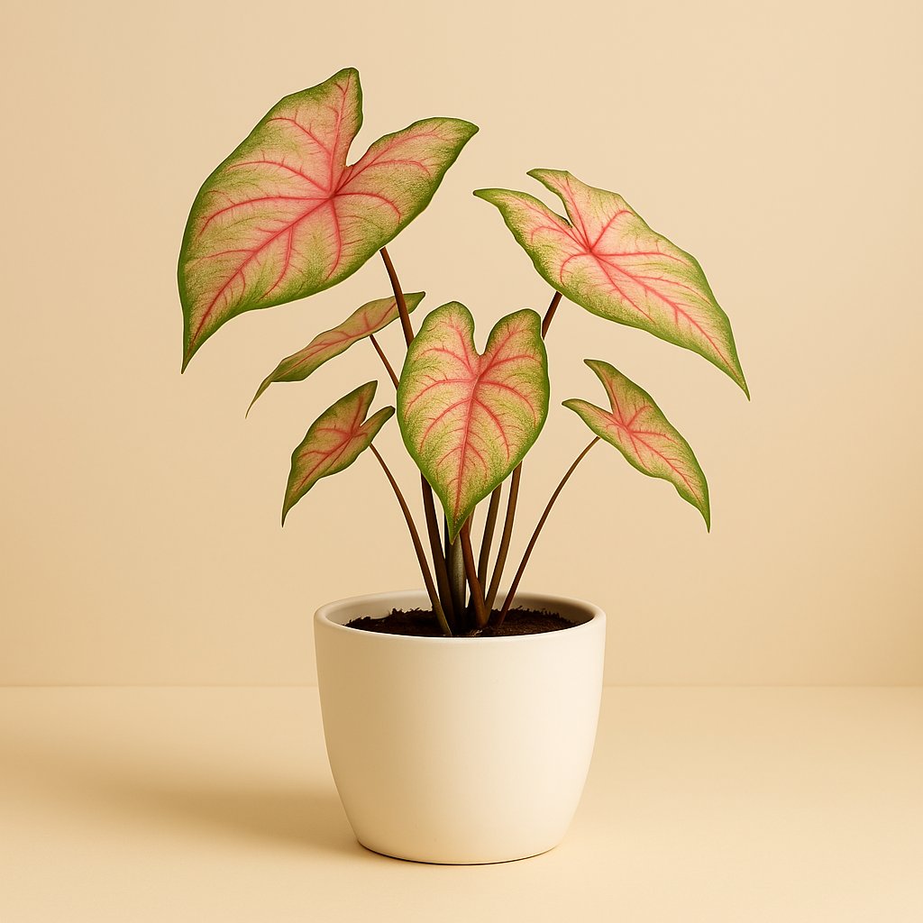 Caladium Chinook - 25cm in einem modernen Studio mit modernem Topf