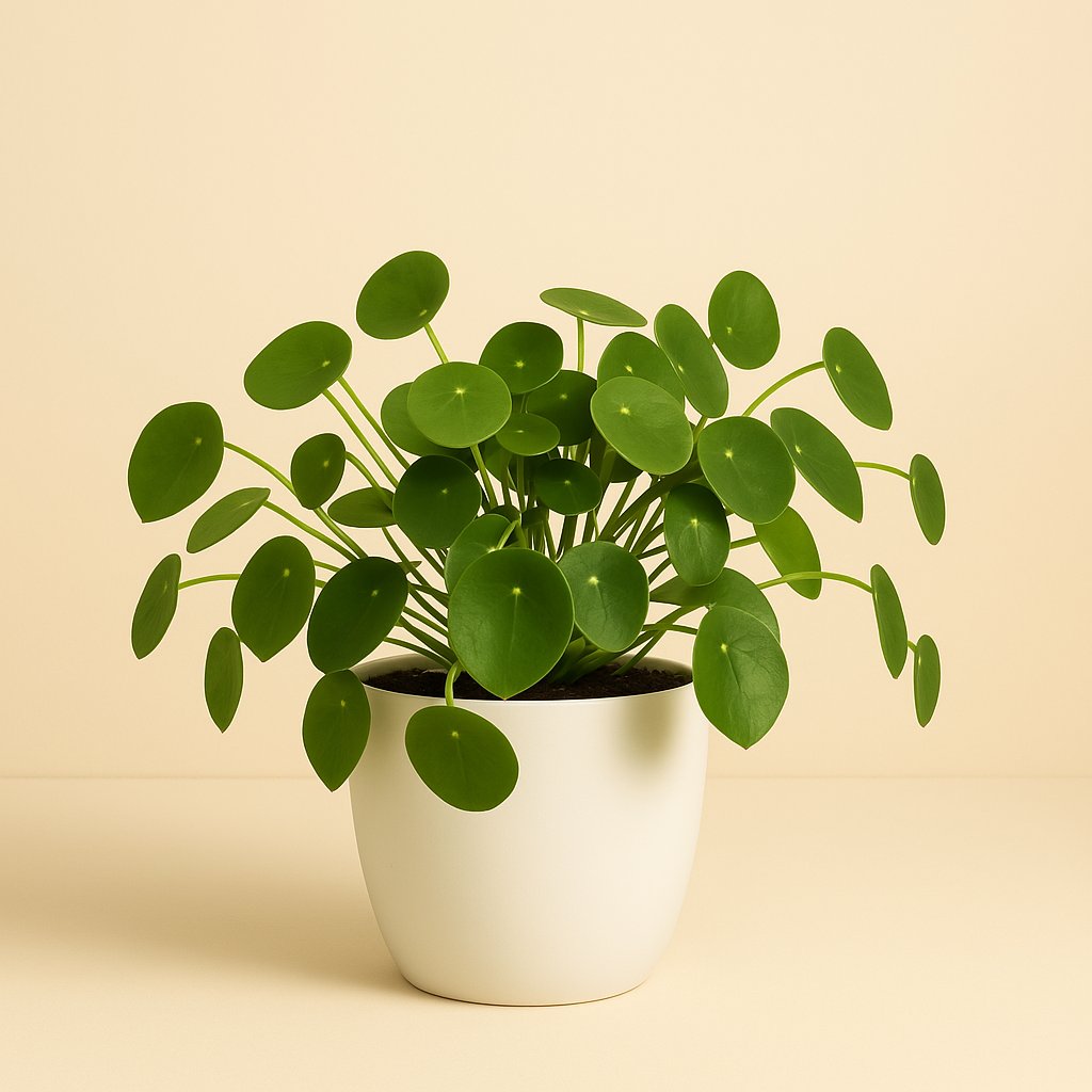 Pilea Peperomioides - 40cm in einem modernen Studio mit modernem Topf