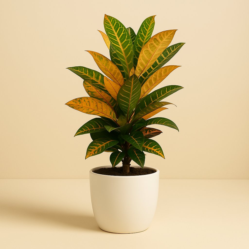 Croton Mrs. Iceton - 60cm in einem modernen Studio mit modernem Topf