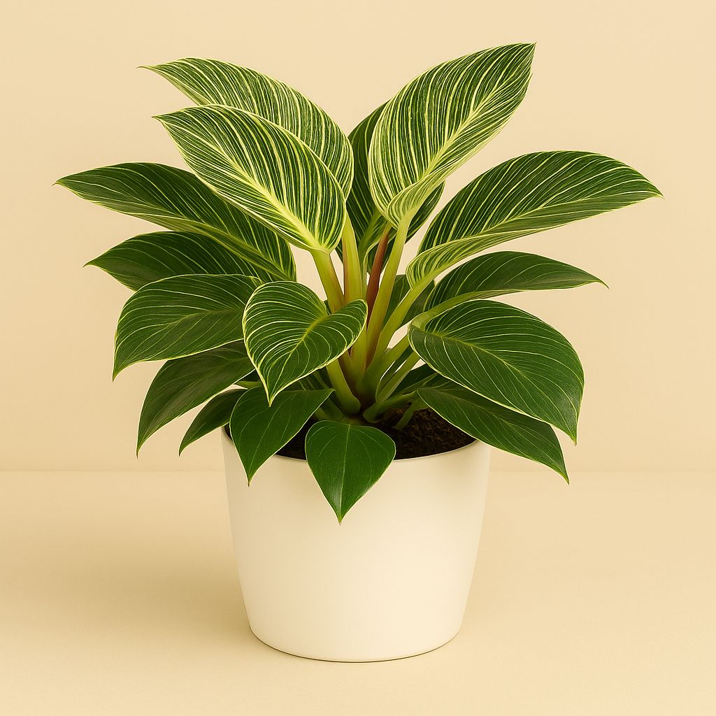 Philodendron Birkin - 30cm in einem modernen Studio mit modernem Topf