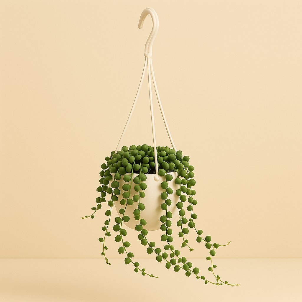 Senecio Rowleyanus - 25cm in einem modernen Studio mit modernem Topf