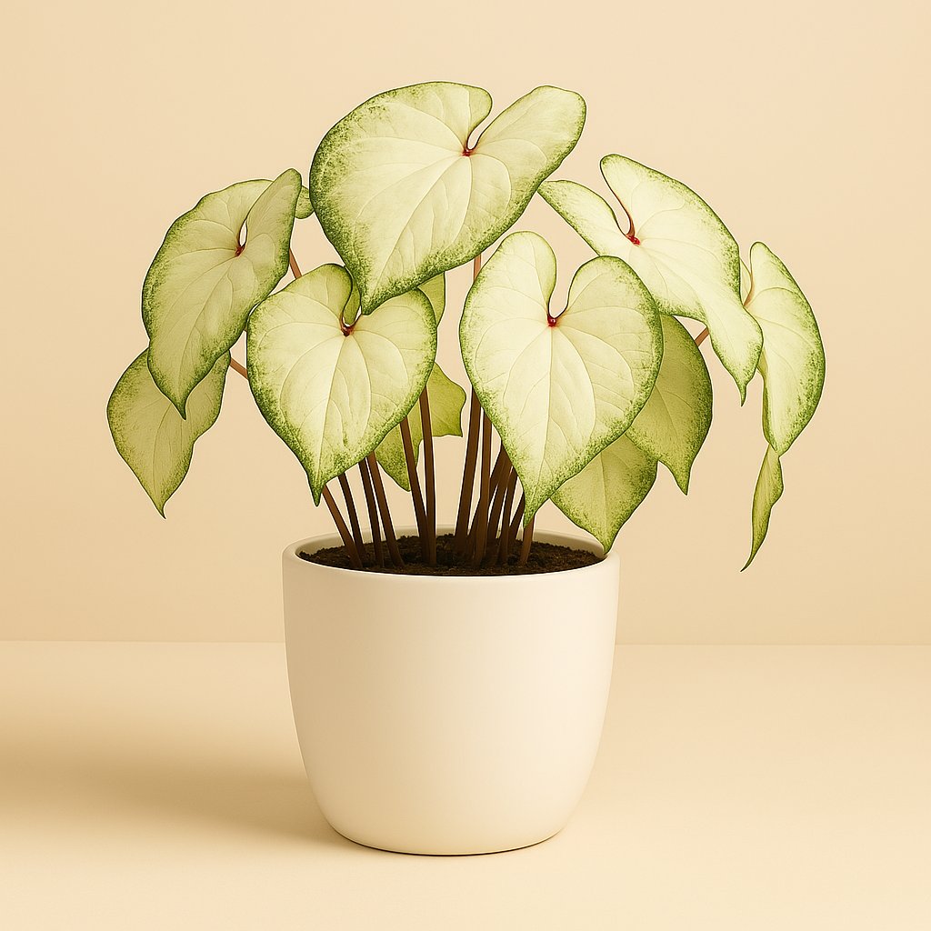 Caladium White Delight - 25cm in einem modernen Studio mit modernem Topf