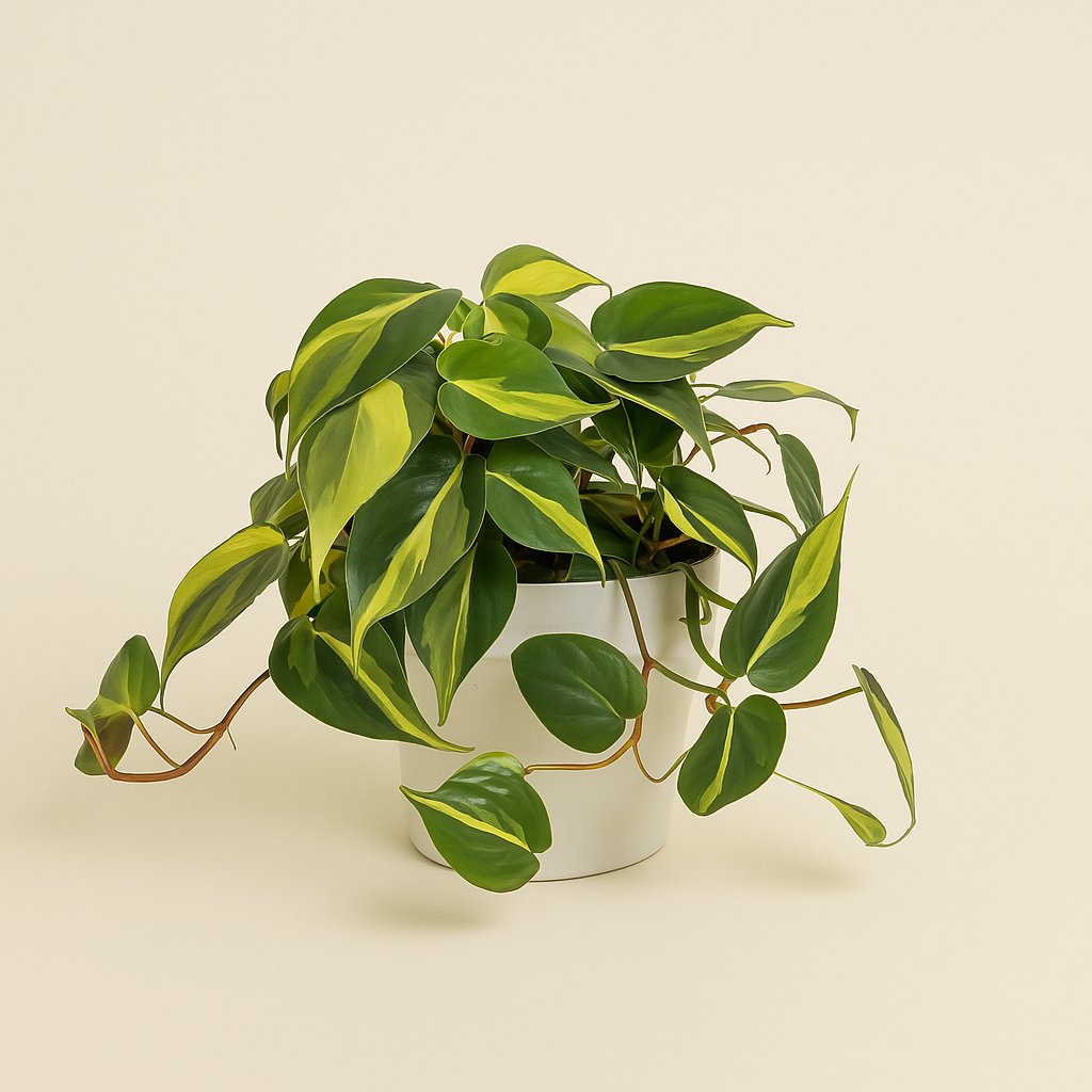 Philodendron Brasil hängend - 40cm in einem modernen Studio mit modernem Topf
