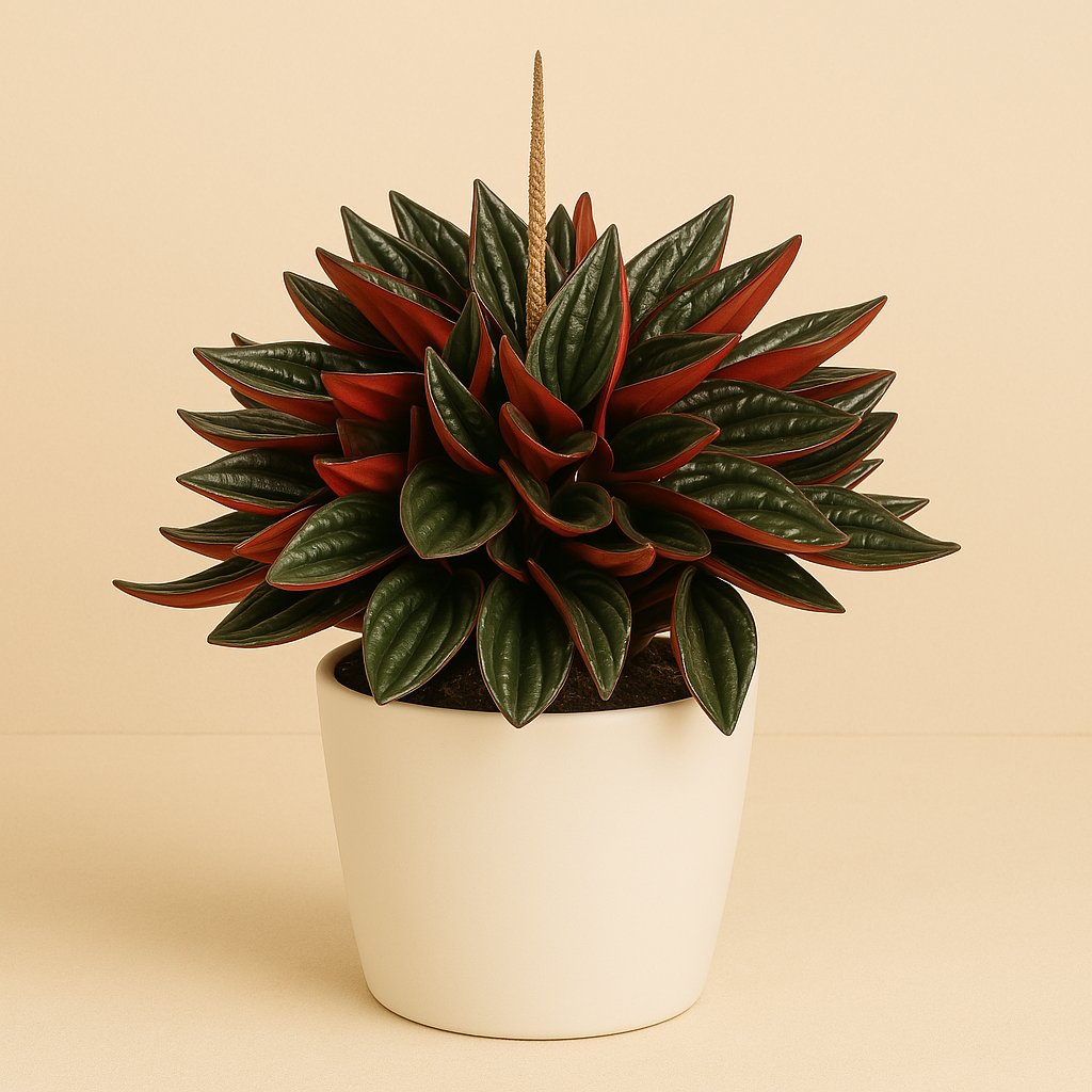 Peperomia Caperata Rosso - 20cm in einem modernen Studio mit modernem Topf