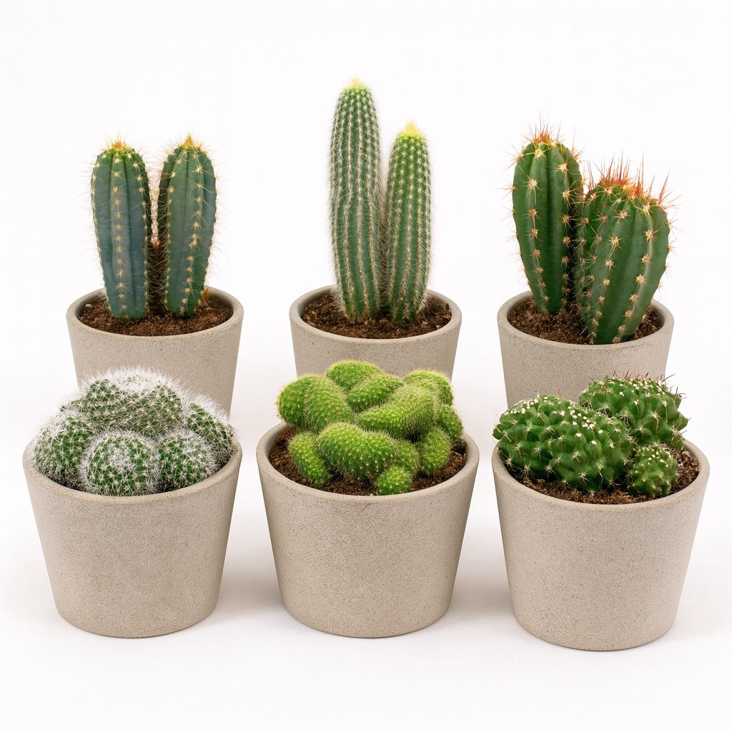 Kaktus-Mix (6 Stück) - 20cm in einem modernen Studio mit modernem Topf