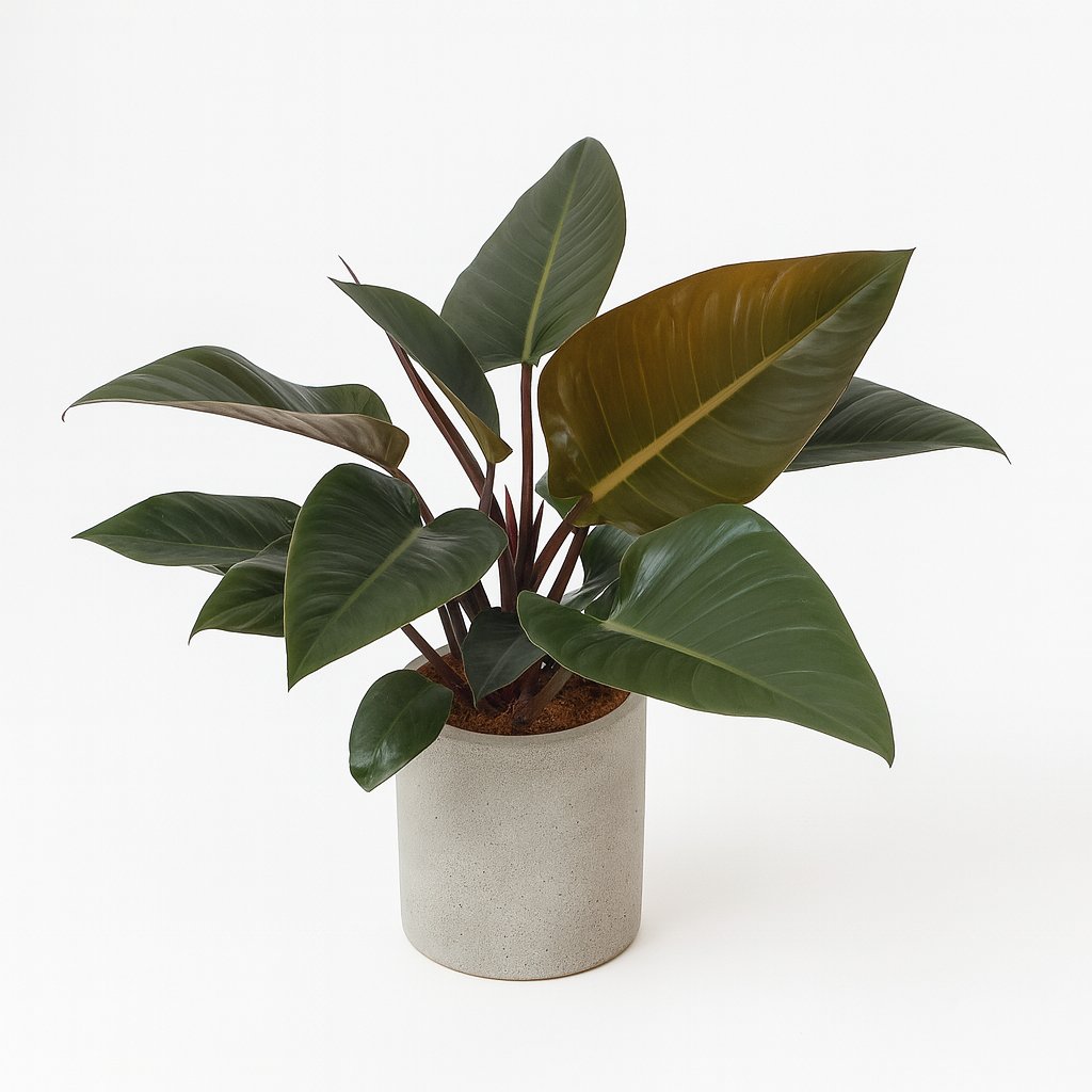 Philodendron Congo Red - 80cm in einem modernen Studio mit modernem Topf