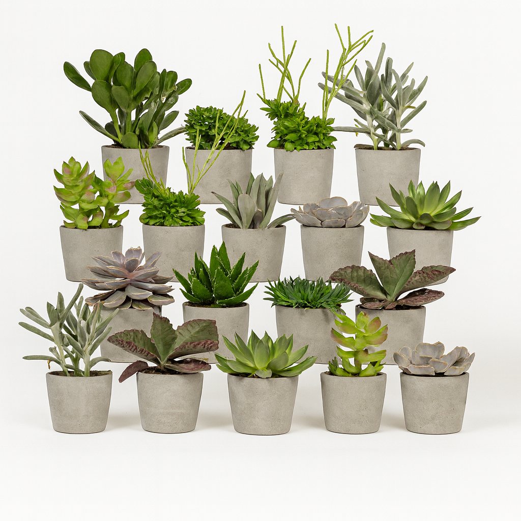 Sukkulenten Mix - 18 Stück - 10cm in einem modernen Studio mit modernem Topf