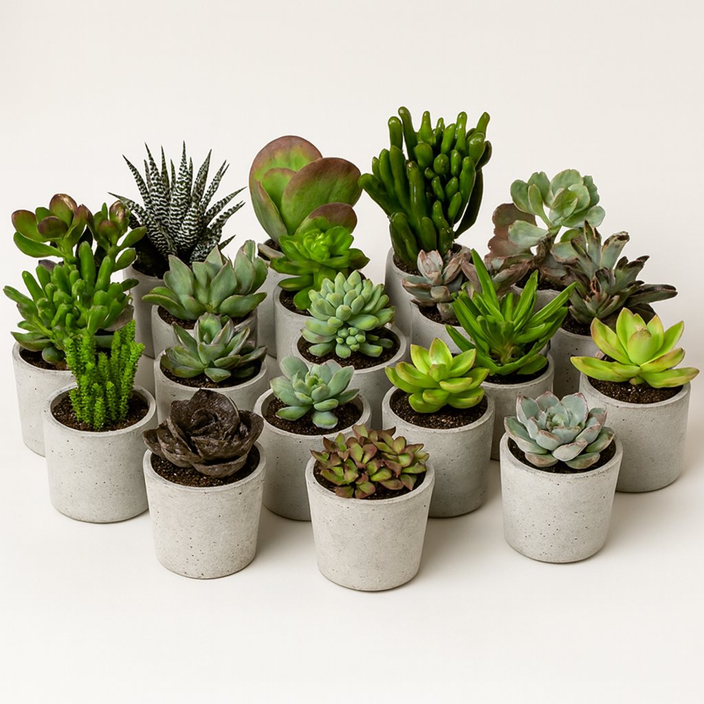Sukkulenten Mix - 20 Stück - 7 cm in einem modernen Studio mit modernem Topf
