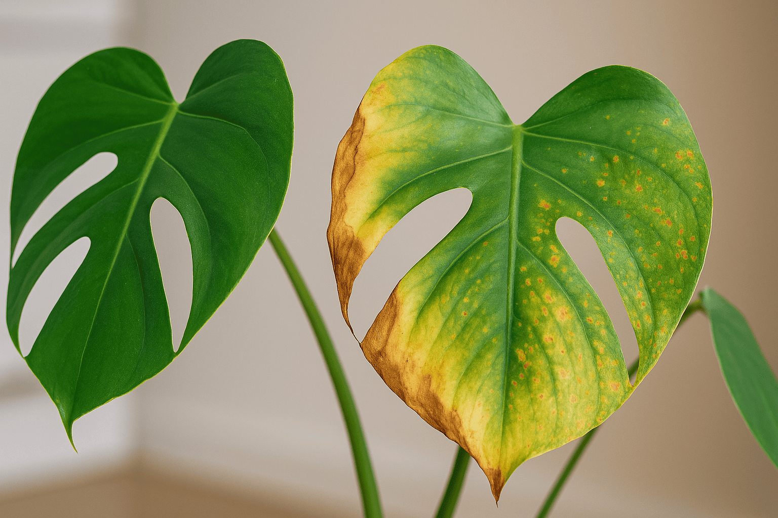Monstera mit gelben Blättern