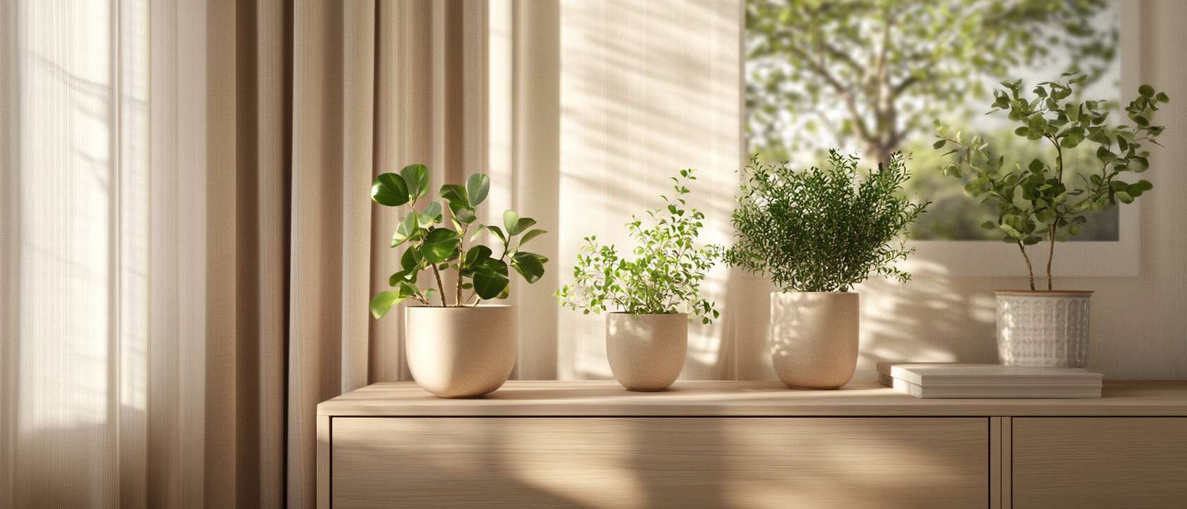 Zimmerpflanzem mit runden Blättern