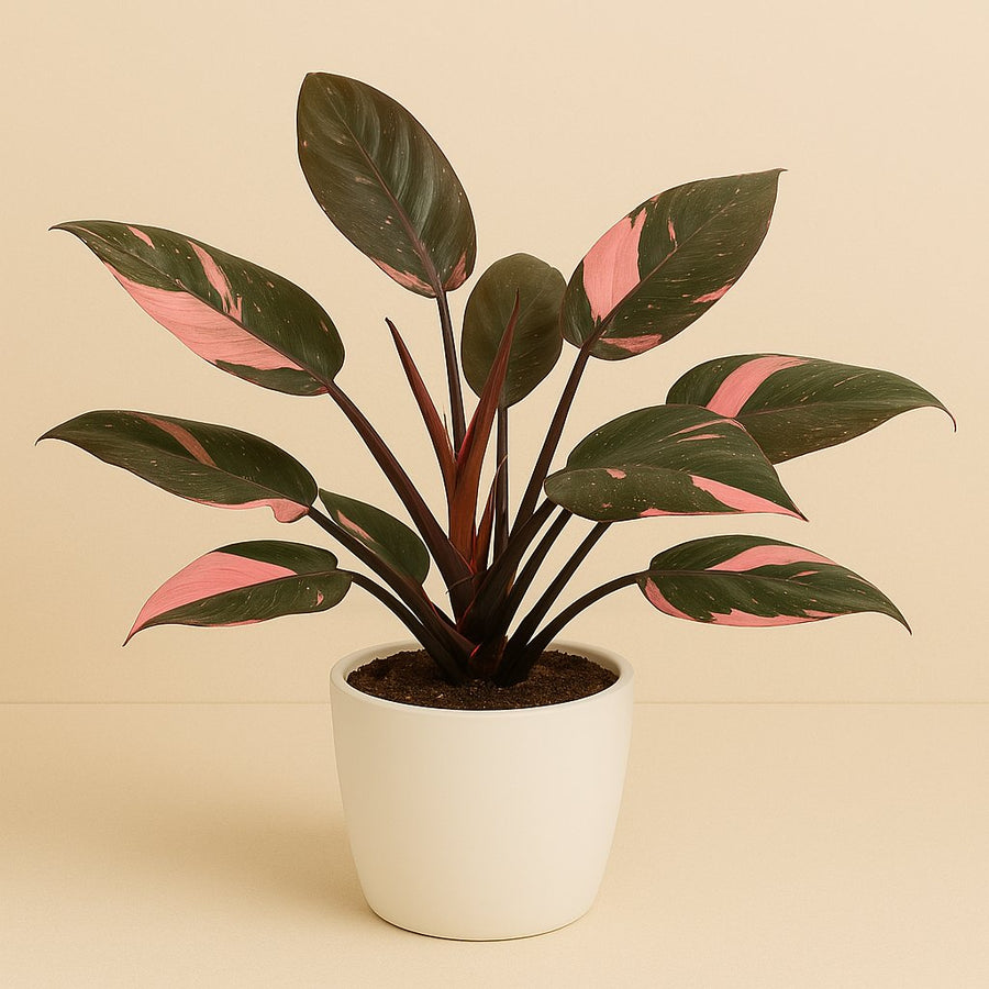 Philodendron Pink Princess - 50cm in einem modernen Studio mit modernem Topf