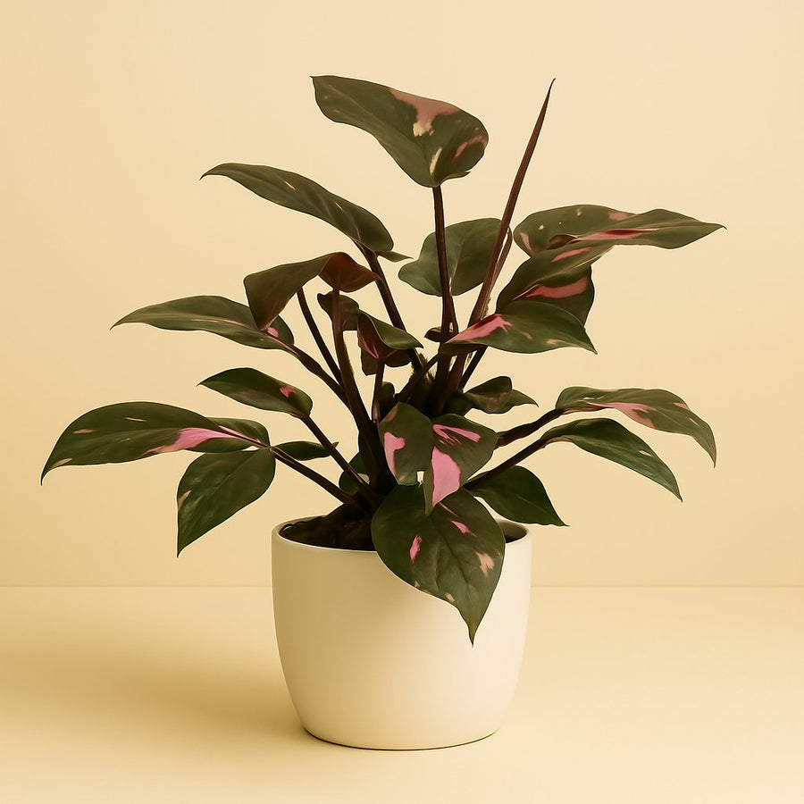 Philodendron Pink Princess - 65cm in einem modernen Studio mit modernem Topf