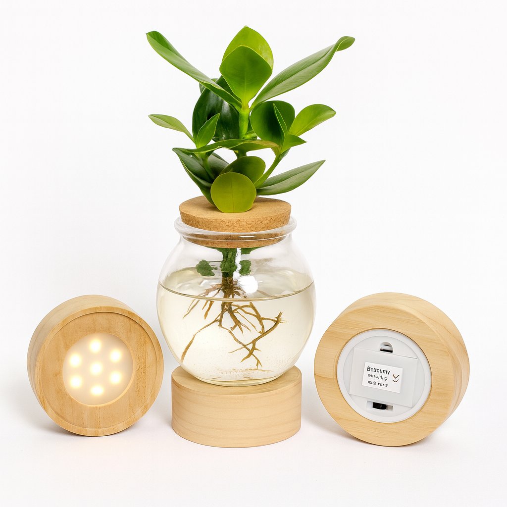 Clusia im Bowlglas mit LED - 30cm in einem modernen Studio mit modernem Topf