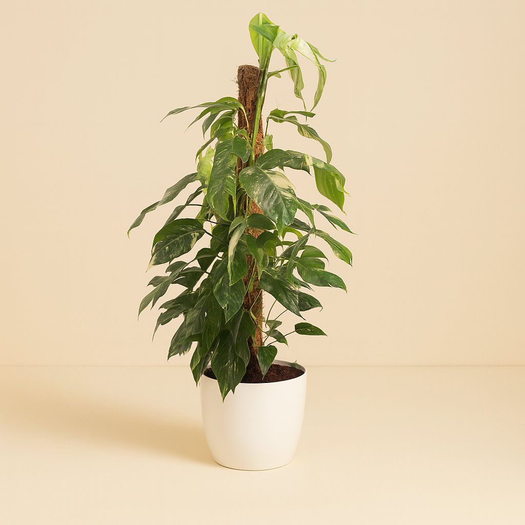 Epipremnum Pinnatum Albo Variegata - 125cm in einem modernen Studio mit modernem Topf