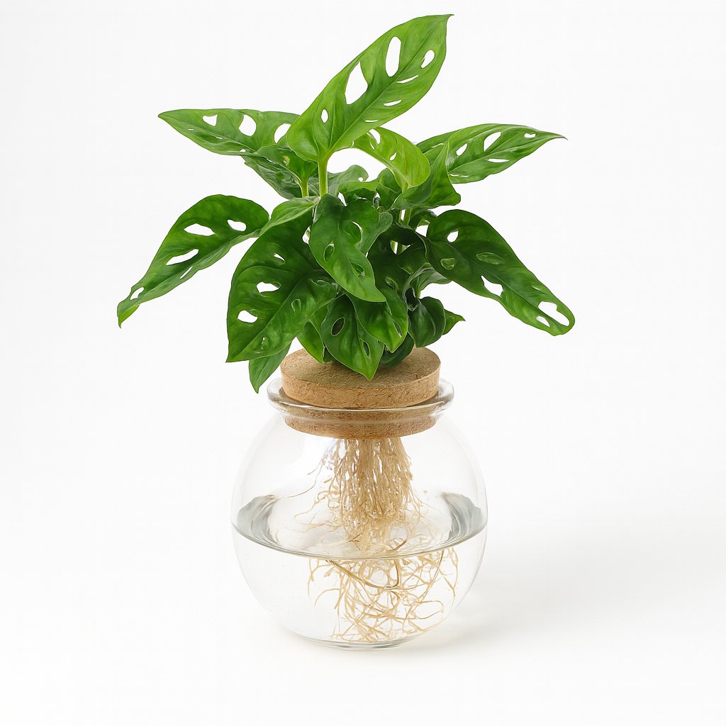 Monstera Adansonii im Bowlglas - 25cm in einem modernen Studio mit modernem Topf