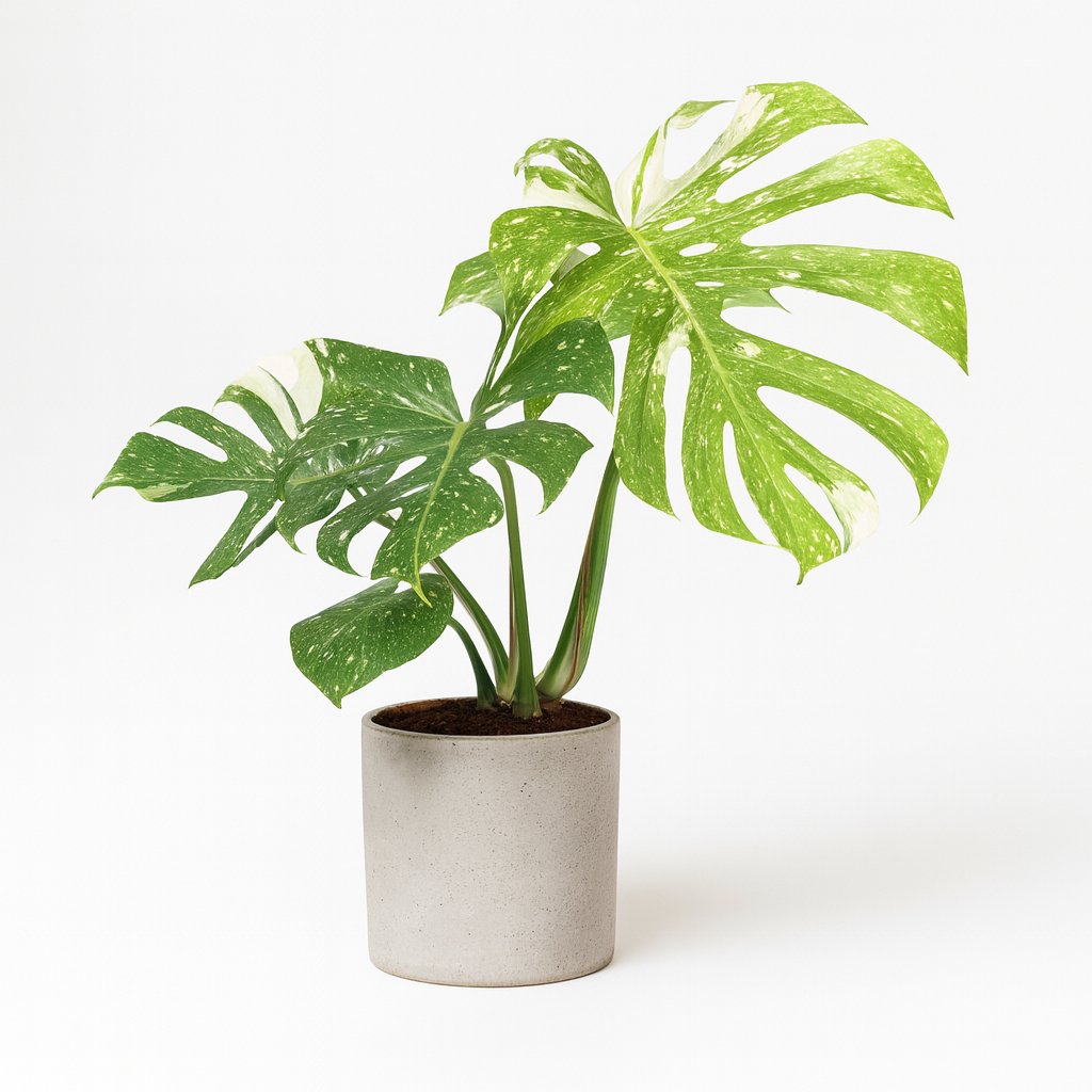 Monstera Thai Constellation - 50cm in einem modernen Studio mit modernem Topf