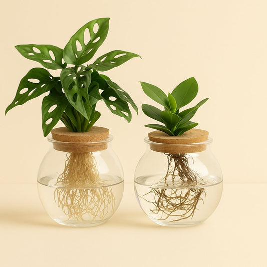 Bowlglas-Duo Monstera Adansonii/Clusia - 30 cm